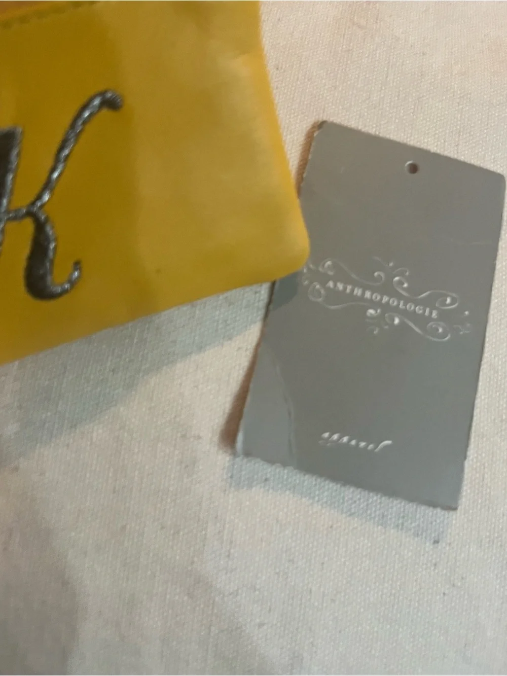 Anthropologie Monogram “K” Leather Coin Pouch Keychain Tassel Mustard Yellow NWT